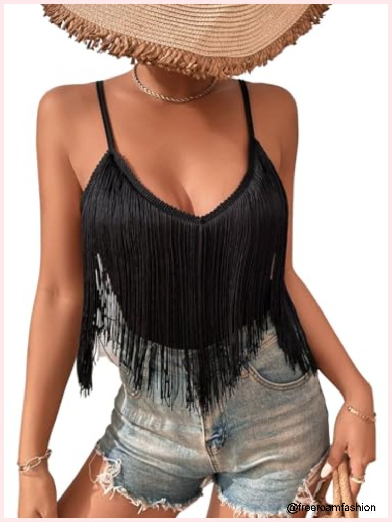 Western Cowgirl Fringe Top With Tassel Hem - Country Concert Festival Tank
